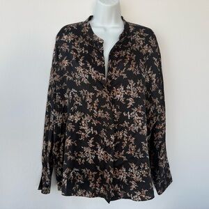 Vince Black and Brown Floral Silk Blouse